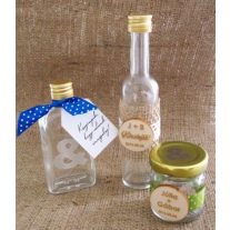 Pálinkás üveg és lekváros üveg köszönetajándék 